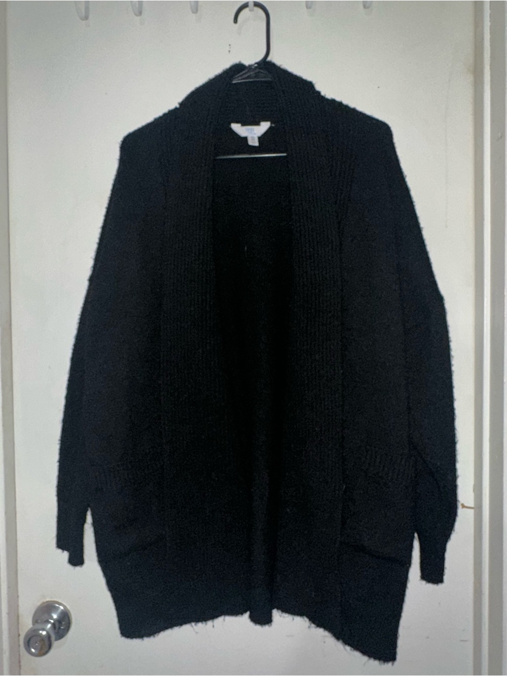 Time and Tru Black Oversized Open-Front Knit Cardigan